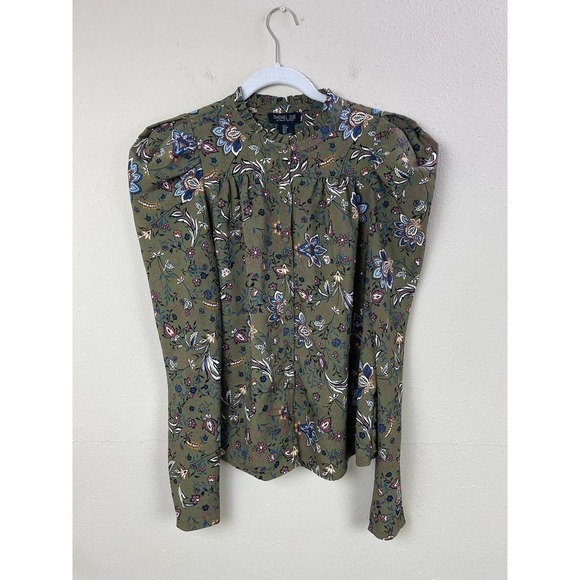 Rachel Zoe Paisley Floral Olive Button Up Blouse‎ Size Small - Picture 1 of 7